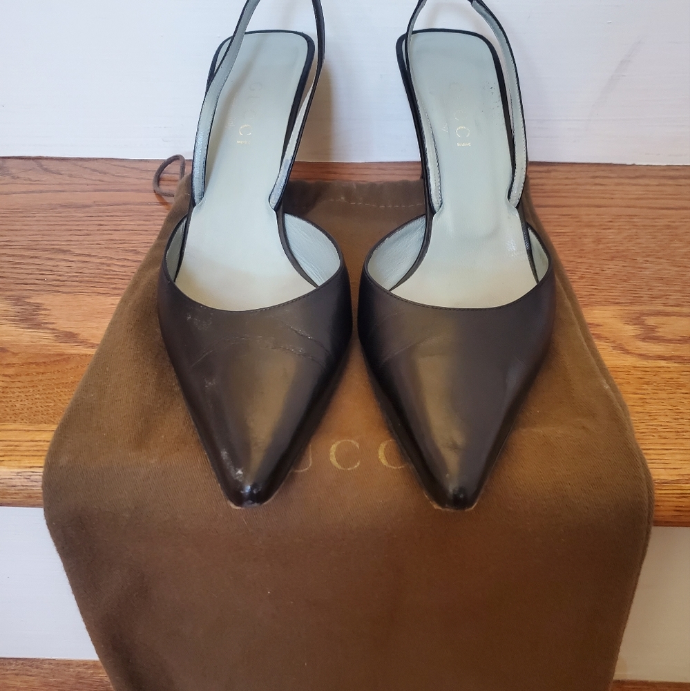 Gucci Black leather slingbacks- Size 8.5 (39)